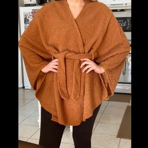 INC Sherpa Faux Fur Belted Topper / Poncho